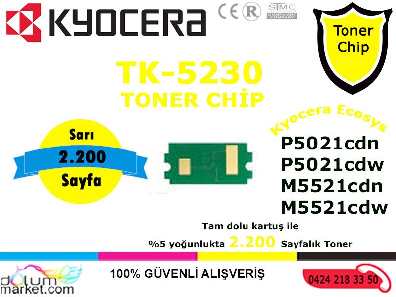 Kyocera TK-5230 Sarı Toner Chip 